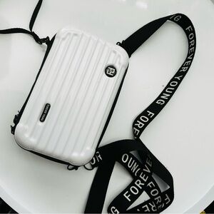 Forever young - hard case White Crossbody Bag with Black Strap